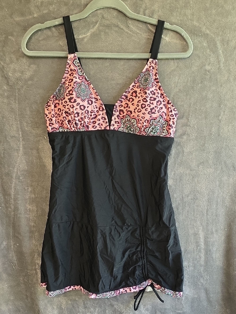Pink Paisley Leopard Swim Dress with Black Skirt